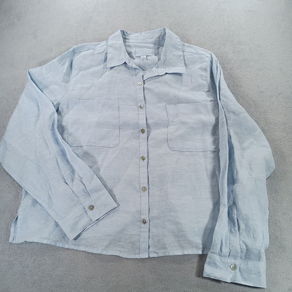 Sigrid Olsen Womens Linen Button Down Shirt Light Blue XL Long Sleeve Pockets